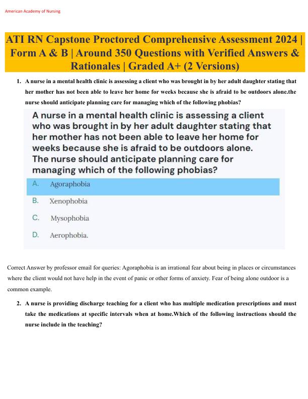 ATI RN Capstone Proctored Comprehensive Assessment Final Exam 2024-2015