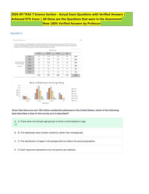 2024 ATI TEAS 7 Science Exact Exam Questions with Verified Answers  Scored 97% Authentic Assessment Content
