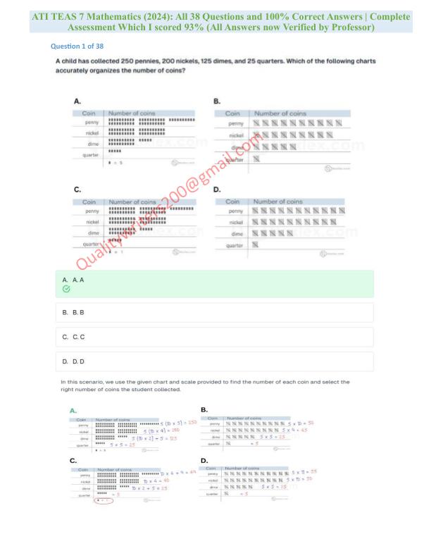 ATI TEAS 7 Mathematics (2024) All 38 Questions and 100% Correct Answers  Complete Assessment Which I scored 93% (All Answers now Verified by Professor)