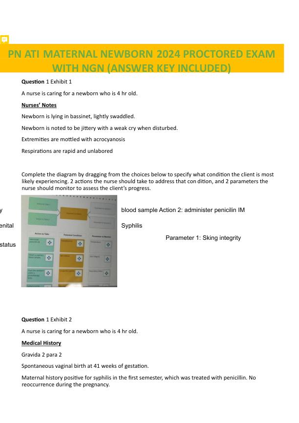 ATI PN Maternal Newborn 2024 Proctored Exam with NGN Comprehensive Questions and Answers