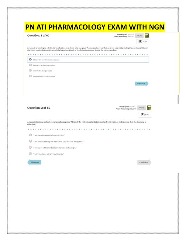 PN Pharmacology ATI Proctored Exam 2023-2025 With 60 NGN