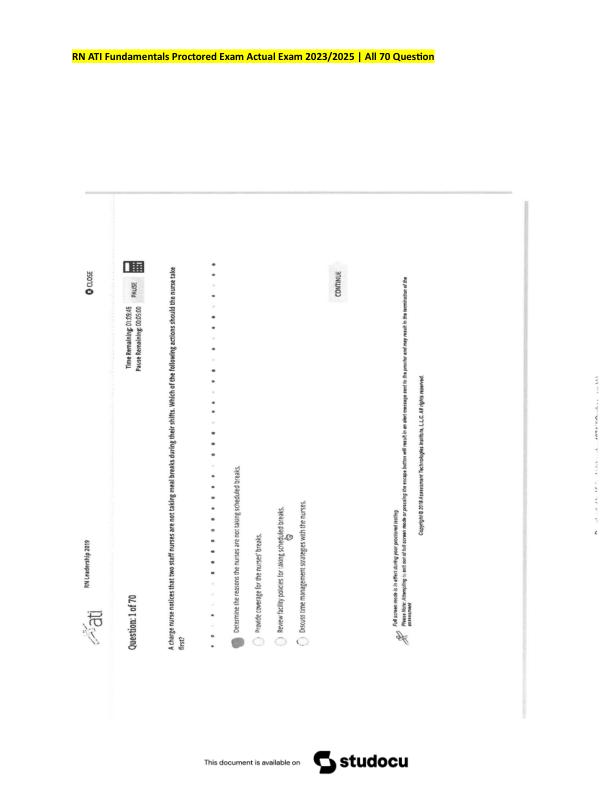 RN ATI Fundamentals Proctored Exam Actual Exam 2024-2025 All 70 Questions and Answers