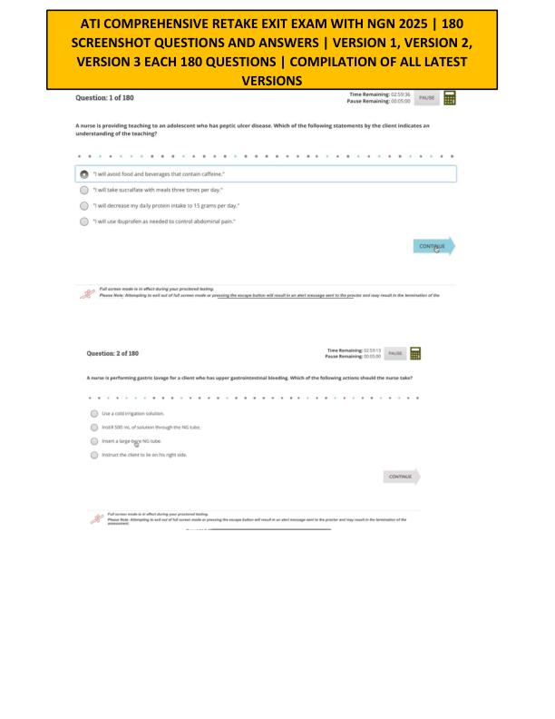 ATI RN Comprehensive Predictor 2025 with NGN | All 180 Screenshot Questions and Verified Answers | Guaranteed 100% Score on the 2025 RN ATI Comprehensive Exit Predictor Exam