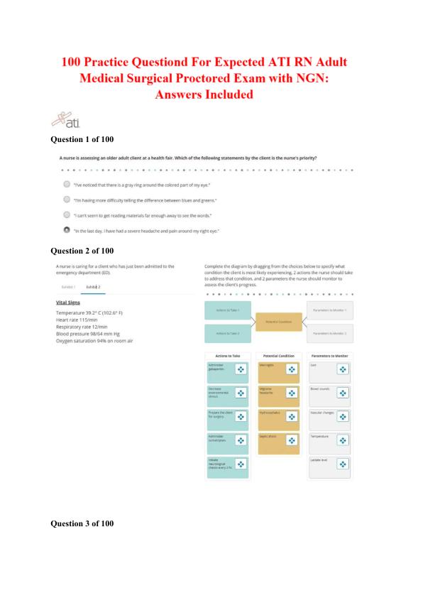 ATI RN Medical Surgical (Med-Surg) Actual 2025 Expected Proctored Exam with NGN | All 100 Screenshot Questions and Verified Answers | Guarantee 100% Score on the 2025 RN ATI Med-Surg
