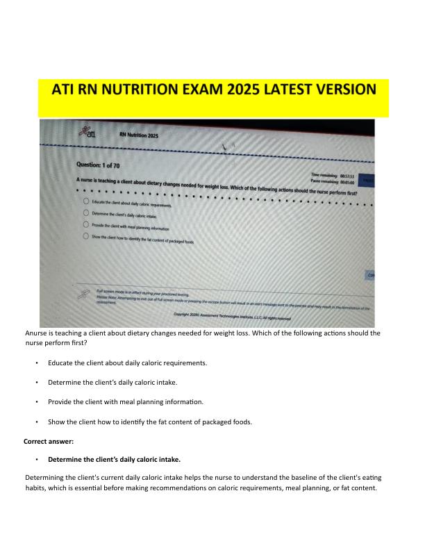 ATI RN NUTRITION  Actual 2025 Expected Proctored Exam with NGN | All 70 Screenshot Questions and Verified Answers | Guarantee 100% Score on the 2025 RN ATI NUTRITION Proctored Exam