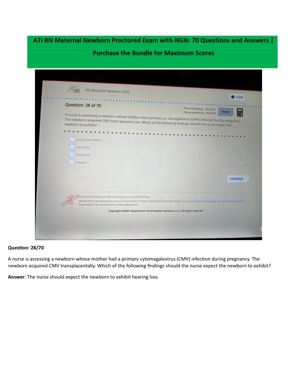 ATI RN Maternal Newborn Actual 2025 Expected Proctored Exam with NGN | All 70 Screenshot Questions and Verified Answers | Guarantee 100% Score on the 2025 RN ATI Maternal Newborn