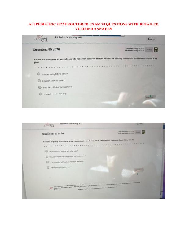 Latest ATI RN Pediatric 2023 Proctored Exam with NGN 70 Questions and Answers (2025 Expected RNPediatric  Proctored Exam)