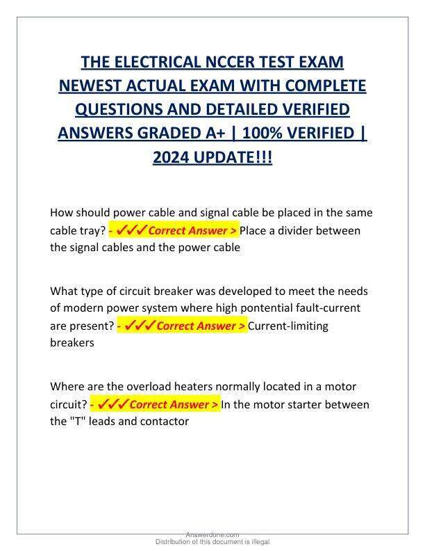 THE ELECTRICAL NCCER TEST EXAM NEWEST ACTUAL EXAM WITH COMPLETE QUESTIONS AND DETAILED VERIFIED ANSWERS GRADED A.pdf