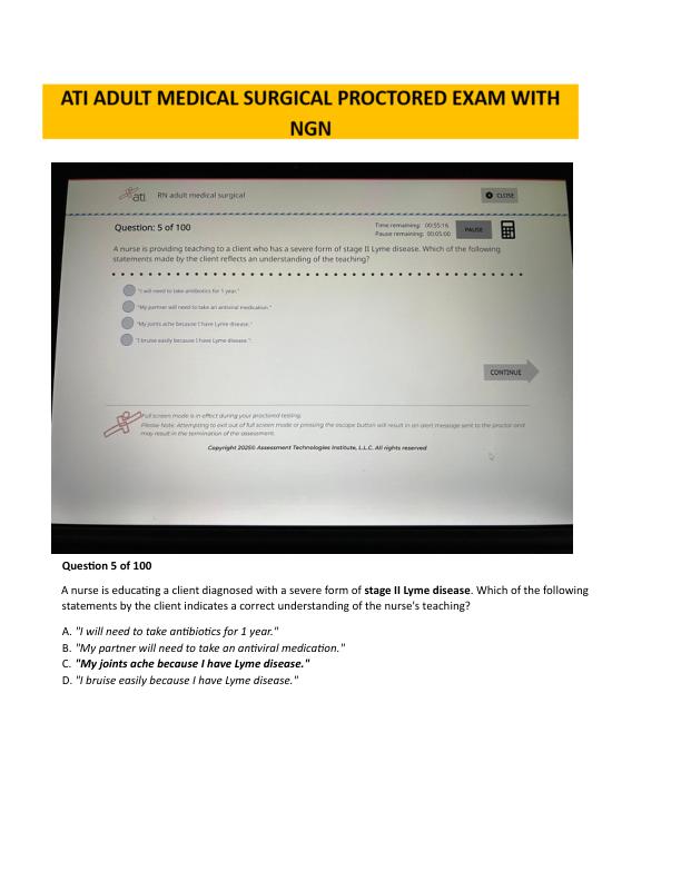 ATI RN Adult Medical Surgical (Med-Surg) Proctored Exam 2025 with NGN — All 100 Real Screenshot Questions & 100% Verified Correct Answers from the Official RN ATI Med-Surg Exam