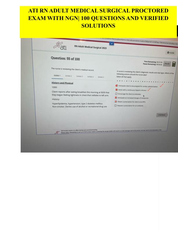 ATI RN Adult Medical Surgical (Med-Surg) Proctored Exam 2025 with NGN — All 100 Real Screenshot Questions & 100% Verified Correct Answers from the Official RN ATI Med-Surg Exam