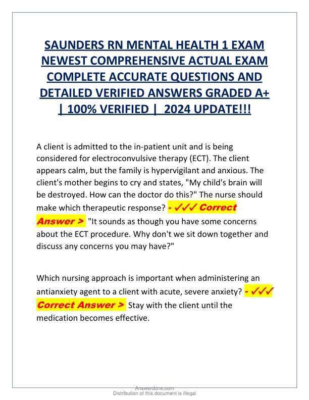 SAUNDERS RN MENTAL HEALTH 1 EXAM NEWEST COMPREHENSIVE ACTUAL EXAM COMPLETE ACCURATE QUESTIONS AND DETAILED VERIFIED ANSWERS GRADED A.pdf