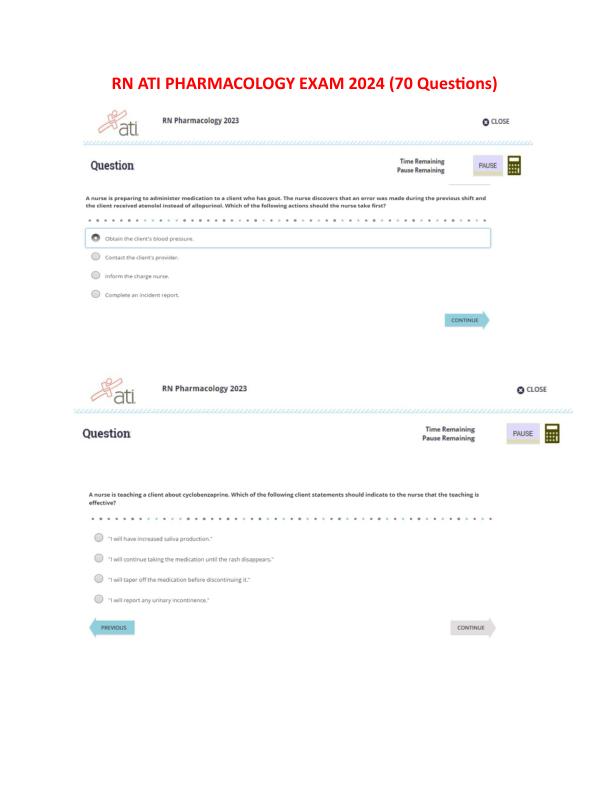 RN ATI PHARMACOLOGY 2023 (70Questions)