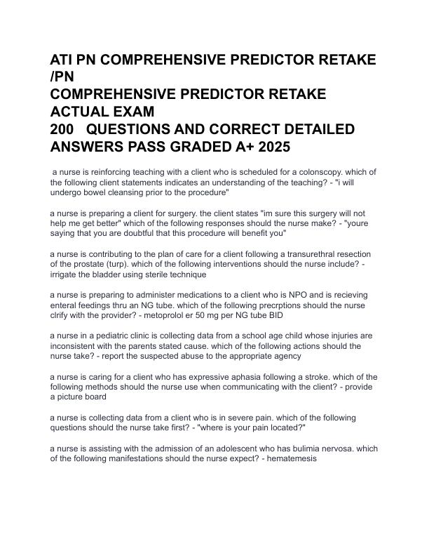 mobile-preview-ATI PN COMPREHENSIVE PREDICTOR RETAKE PN COMPREHENSIVE PREDICTOR RETAKE ACTUAL EXAM 200   QUESTIONS AND CORRECT DETAILED ANSWERS PASS GRADED A+ 2025