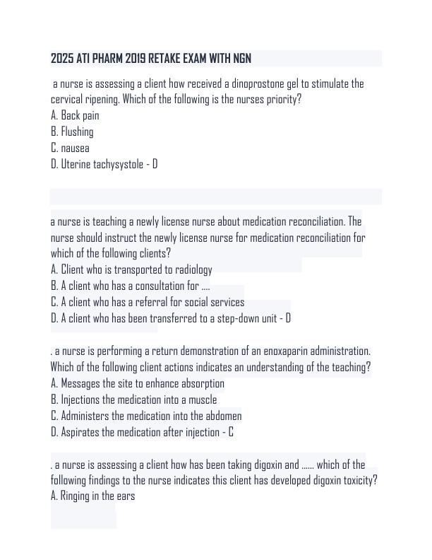 mobile-preview-2025 ATI PHARM 2019 RETAKE EXAM WITH NGN 