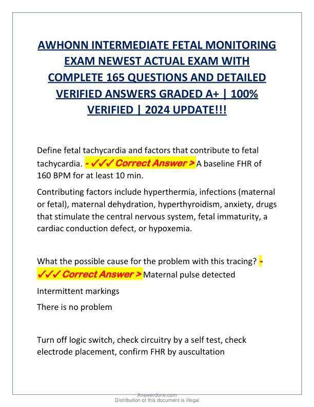 AWHONN INTERMEDIATE FETAL MONITORING EXAM NEWEST ACTUAL EXAM WITH COMPLETE 165 QUESTIONS AND DETAILED VERIFIED ANSWERS GRADED A.pdf