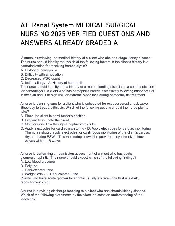 mobile-preview-ATI Renal System MEDICAL SURGICAL NURSING 2025 VERIFIED QUESTIONS AND ANSWERS ALREADY GRADED A
