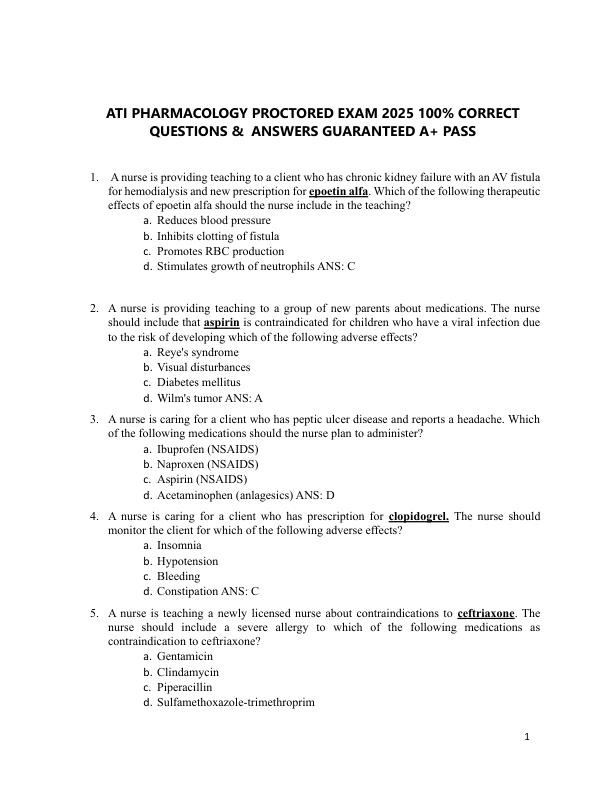 mobile-preview-ATI PHARMACOLOGY PROCTORED EXAM 2025 100% CORRECT  QUESTIONS&  ANSWERS GUARANTEED A+ PASS