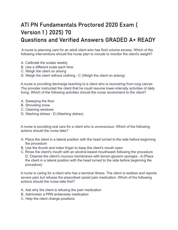 mobile-preview-ATI PN Fundamentals Proctored 2020 Exam ( Version 1 ) 2025)