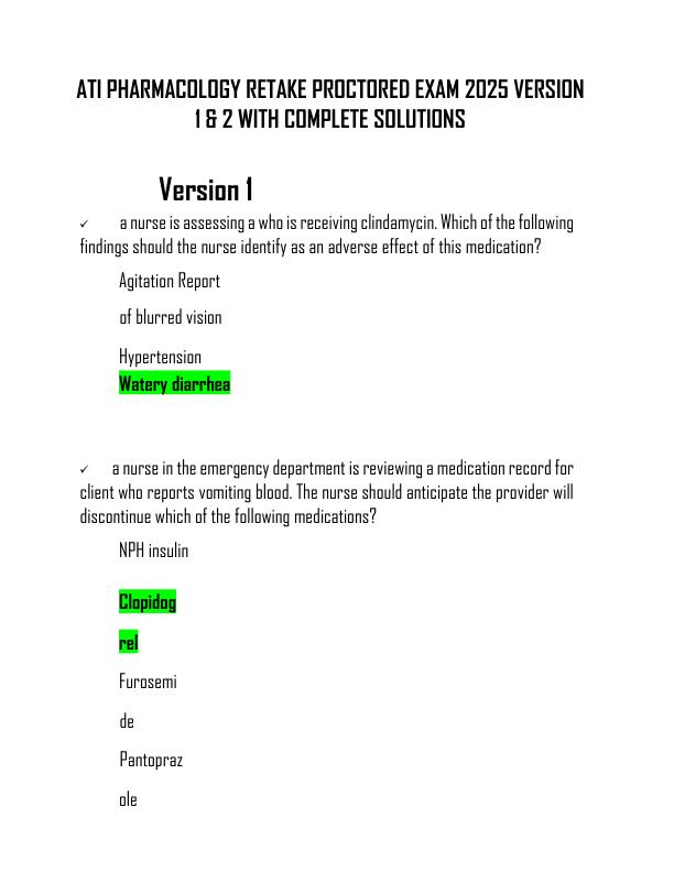mobile-preview-ATI PHARMACOLOGY RETAKE PROCTORED EXAM 2025 VERSION 1 & 2 WITH COMPLETE SOLUTIONS 
