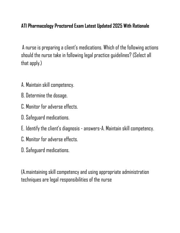 mobile-preview-ATI Pharmacology Proctored Exam Latest Updated 2025 With Rationale 