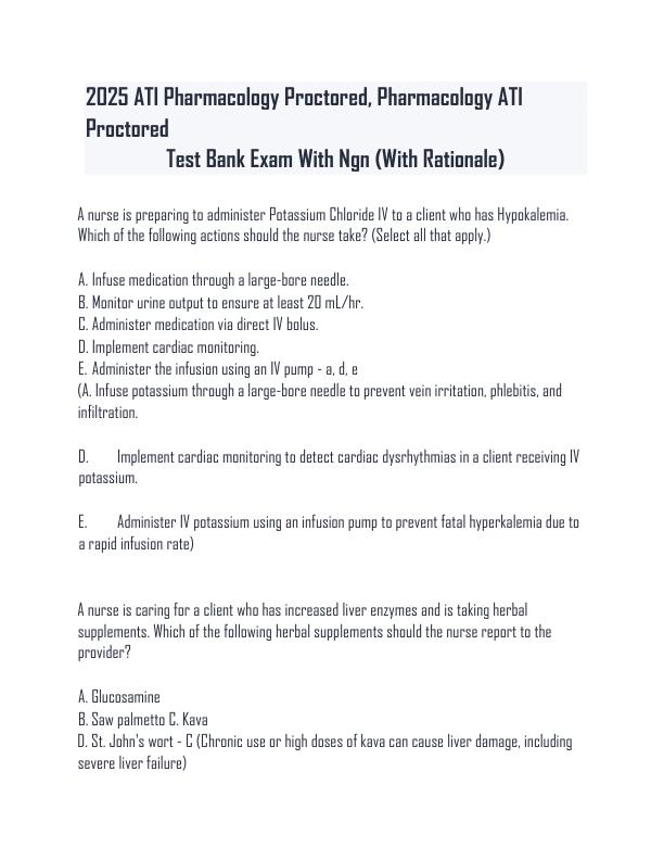 mobile-preview-2025 ATI Pharmacology Proctored, Pharmacology ATI Proctored Test Bank Exam With Ngn (With Rationale)