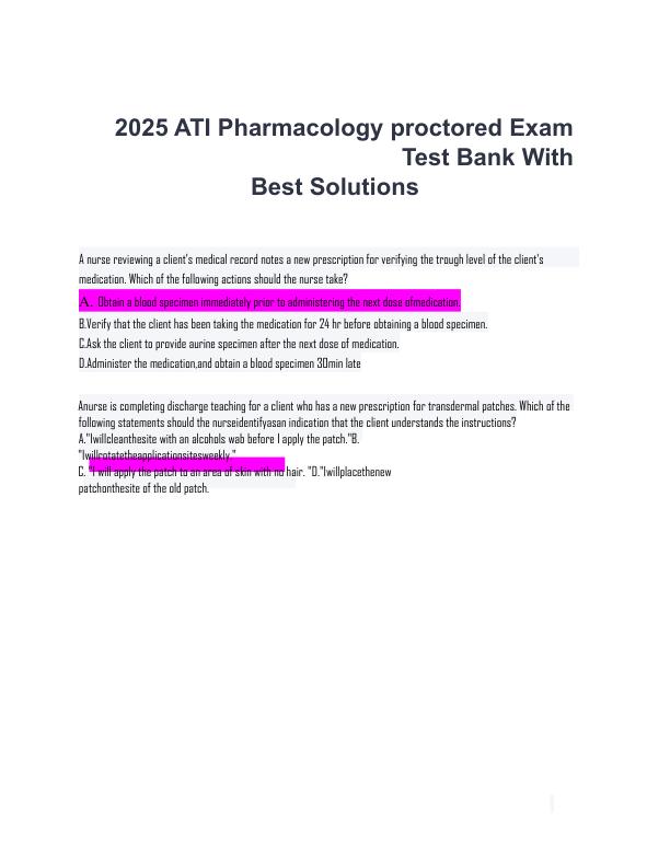 mobile-preview-2025 ATI Pharmacology proctored Exam Test Bank With 
