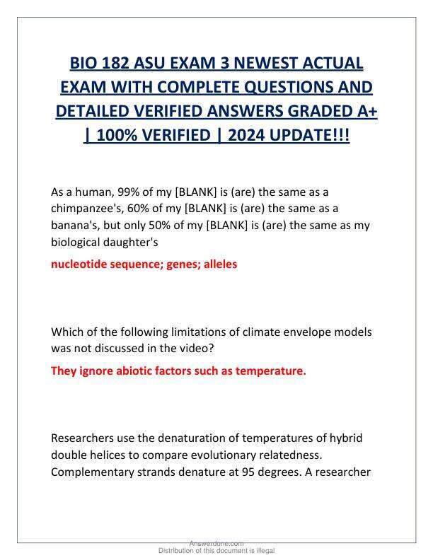 BIO 182 ASU EXAM 3 NEWEST ACTUAL EXAM WITH COMPLETE QUESTIONS AND DETAILED VERIFIED ANSWERS GRADED A.pdf