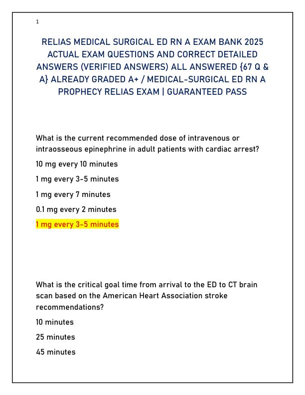 RELIAS MEDICAL SURGICAL ED RN A EXAM BANK 2025 ACTUAL EXAM QUESTIONS AND CORRECT DETAILED ANSWERS