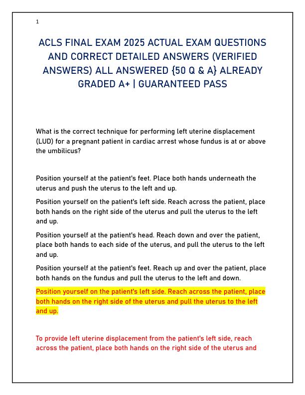 ACLS FINAL EXAM 2025 ACTUAL EXAM QUESTIONS AND CORRECT DETAILED ANSWERS