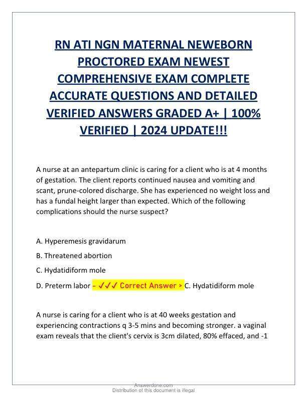 RN ATI NGN MATERNAL NEWEBORN PROCTORED EXAM NEWEST COMPREHENSIVE EXAM COMPLETE ACCURATE QUESTIONS AND DETAILED VERIFIED ANSWERS GRADED A.pdf