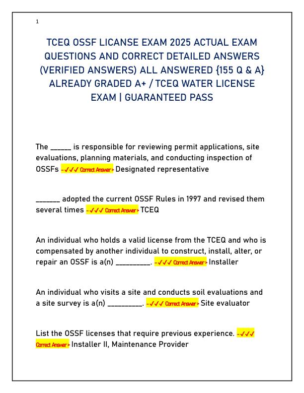 TCEQ OSSF LICANSE EXAM