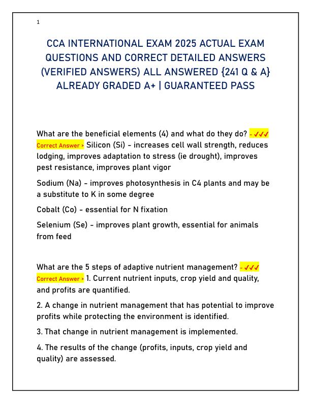 CCA INTERNATIONAL EXAM 2025 ACTUAL EXAM QUESTIONS AND CORRECT DETAILED ANSWERS