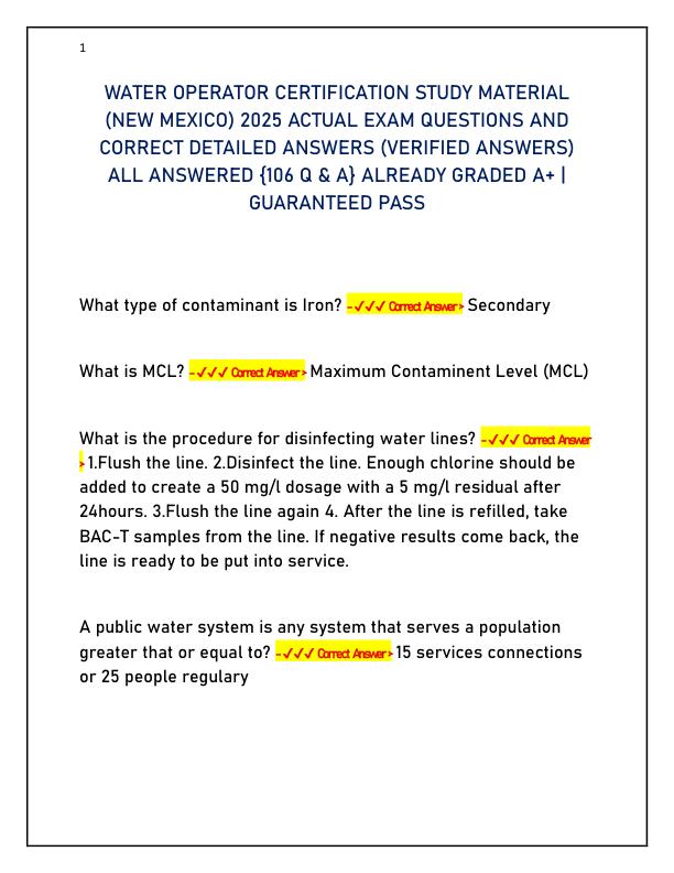 WATER OPERATOR CERTIFICATION STUDY MATERIAL