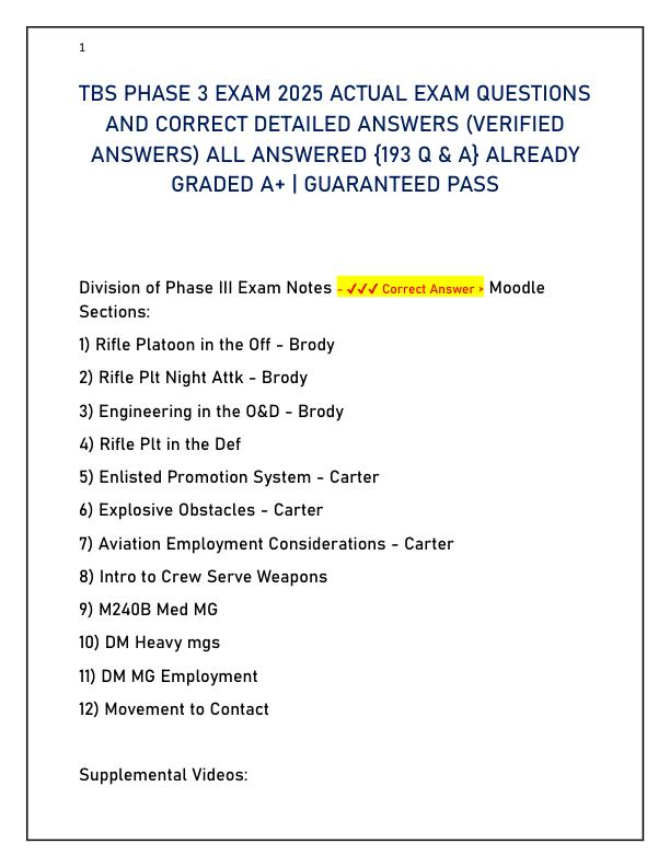 TBS PHASE 3 EXAM 2025 ACTUAL EXAM QUESTIONS AND CORRECT DETAILED ANSWERS