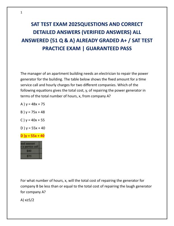 SAT TEST EXAM 2025QUESTIONS AND CORRECT DETAILED ANSWERS