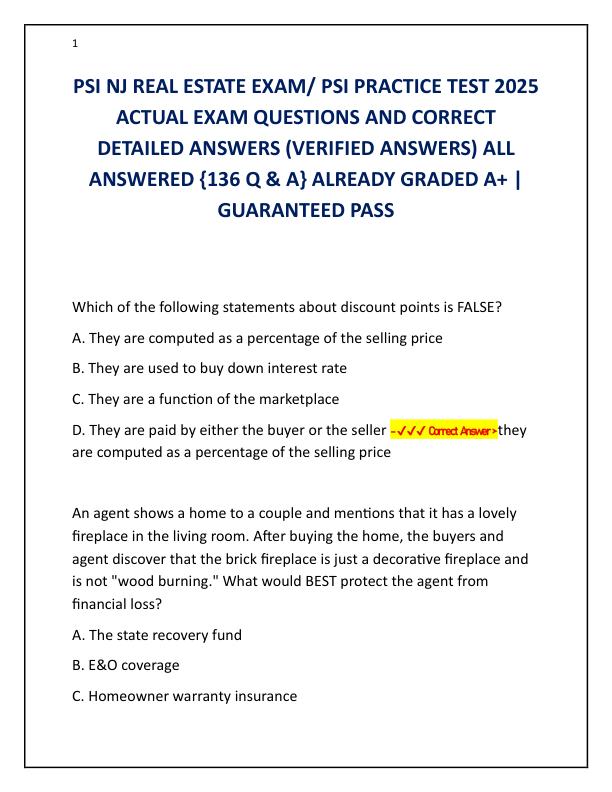 PSI NJ REAL ESTATE EXAM