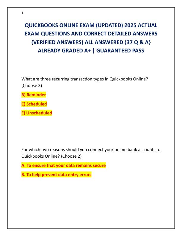 QUICKBOOKS ONLINE EXAM