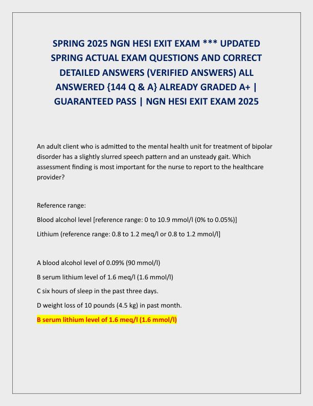 SPRING 2025 NGN HESI EXIT EXAM
