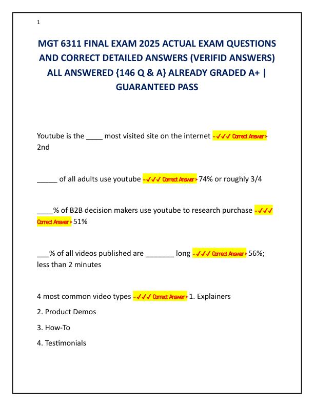 MGT 6311 FINAL EXAM 2025 ACTUAL EXAM QUESTIONS AND CORRECT DETAILED ANSWERS