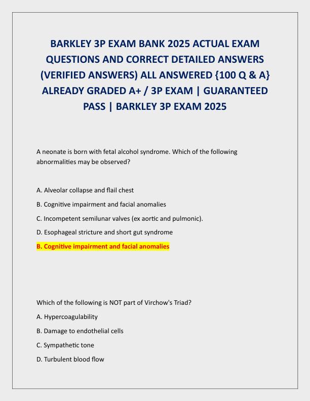BARKLEY 3P EXAM BANK 2025 ACTUAL EXAM QUESTIONS AND CORRECT DETAILED ANSWERS