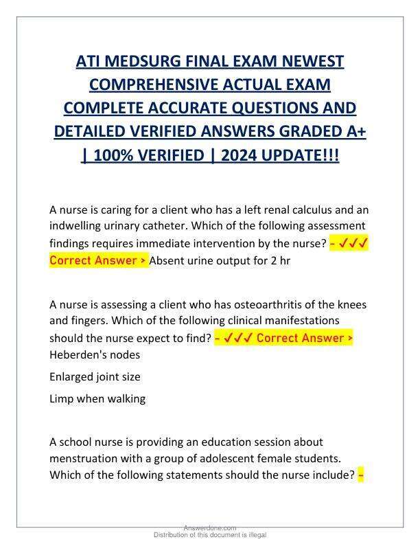 ATI MEDSURG FINAL EXAM NEWEST COMPREHENSIVE ACTUAL EXAM COMPLETE ACCURATE QUESTIONS AND DETAILED VERIFIED ANSWERS GRADED A.pdf