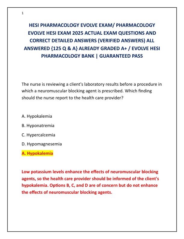 HESI PHARMACOLOGY EVOLVE EXAM