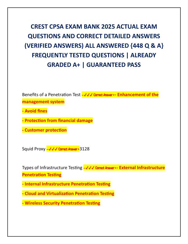 CREST CPSA EXAM BANK 2025 ACTUAL EXAM QUESTIONS AND CORRECT DETAILED ANSWERS