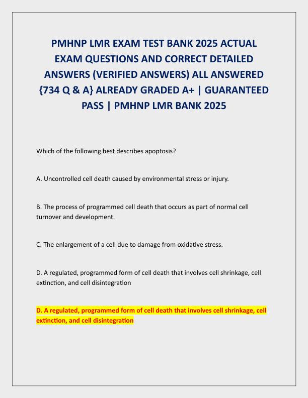 PMHNP LMR EXAM TEST BANK 2025 ACTUAL EXAM QUESTIONS AND CORRECT DETAILED ANSWERS