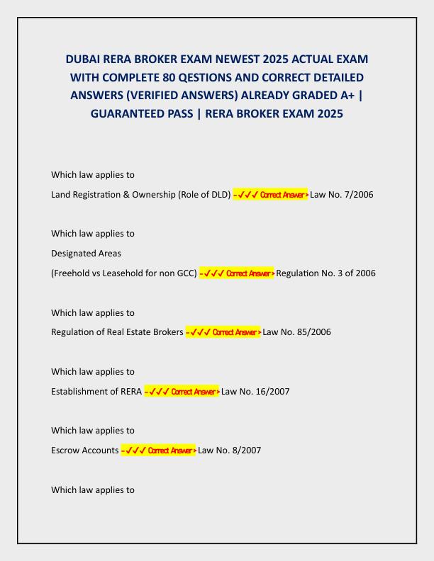 mobile-preview-DUBAI RERA BROKER EXAM NEWEST 2025 ACTUAL EXAM WITH COMPLETE 80 QESTIONS AND CORRECT DETAILED ANSWERS