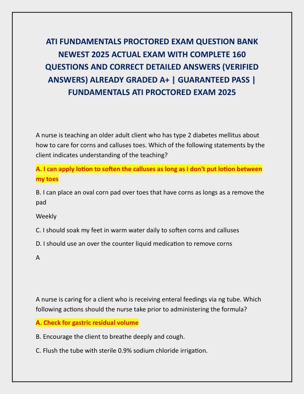 mobile-preview-ATI FUNDAMENTALS PROCTORED EXAM QUESTION BANK NEWEST 2025 ACTUAL EXAM WITH COMPLETE 160 QUESTIONS AND CORRECT DETAILED ANSWERS