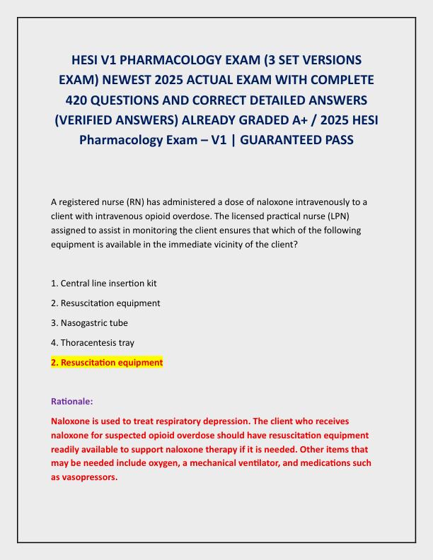 HESI V1 PHARMACOLOGY EXAM