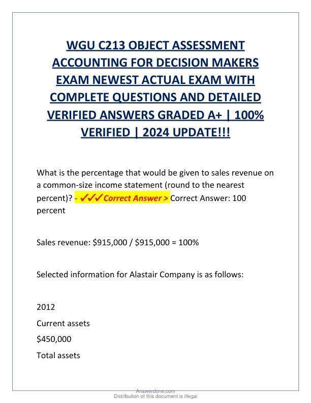 WGU C213 OBJECT ASSESSMENT ACCOUNTING FOR DECISION MAKERS EXAM NEWEST ACTUAL EXAM WITH COMPLETE QUESTIONS AND DETAILED VERIFIED ANSWERS GRADED A.pdf