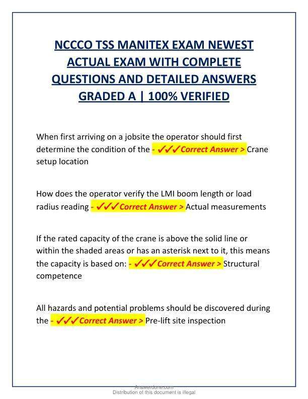 NCCCO TSS MANITEX EXAM NEWEST ACTUAL EXAM WITH COMPLETE QUESTIONS AND DETAILED ANSWERS GRADED A.pdf