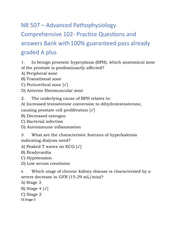 NR 507 – Advanced Pathophysiology Comprehensive 102- Practice Questions and answers Bank with 100% guaranteed pass already graded A plus